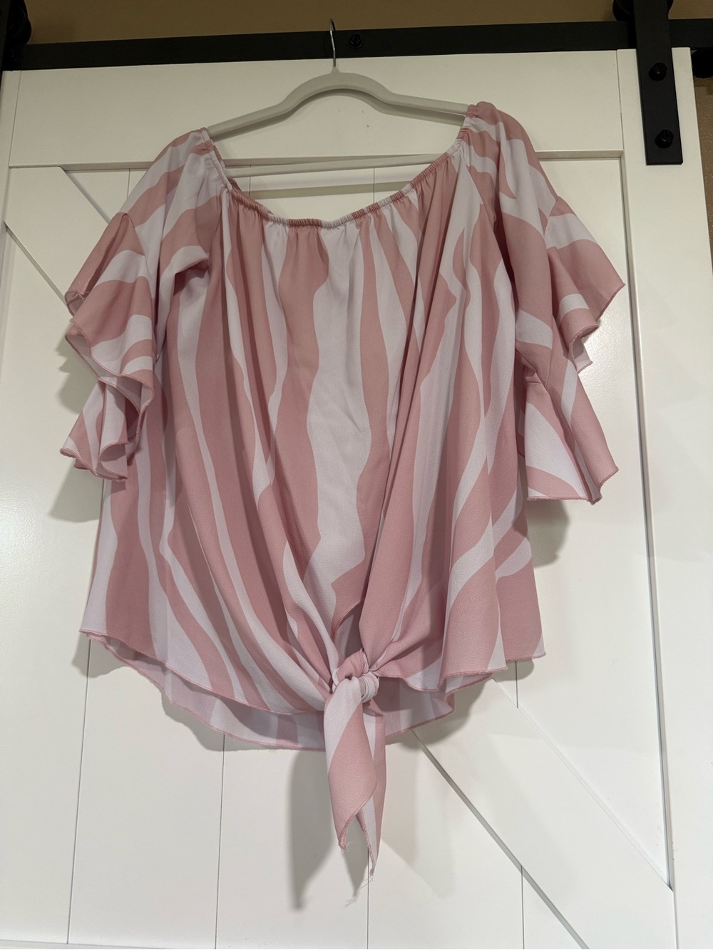 Women’s Pink Striped Off-Shoulder Tie-Front Top